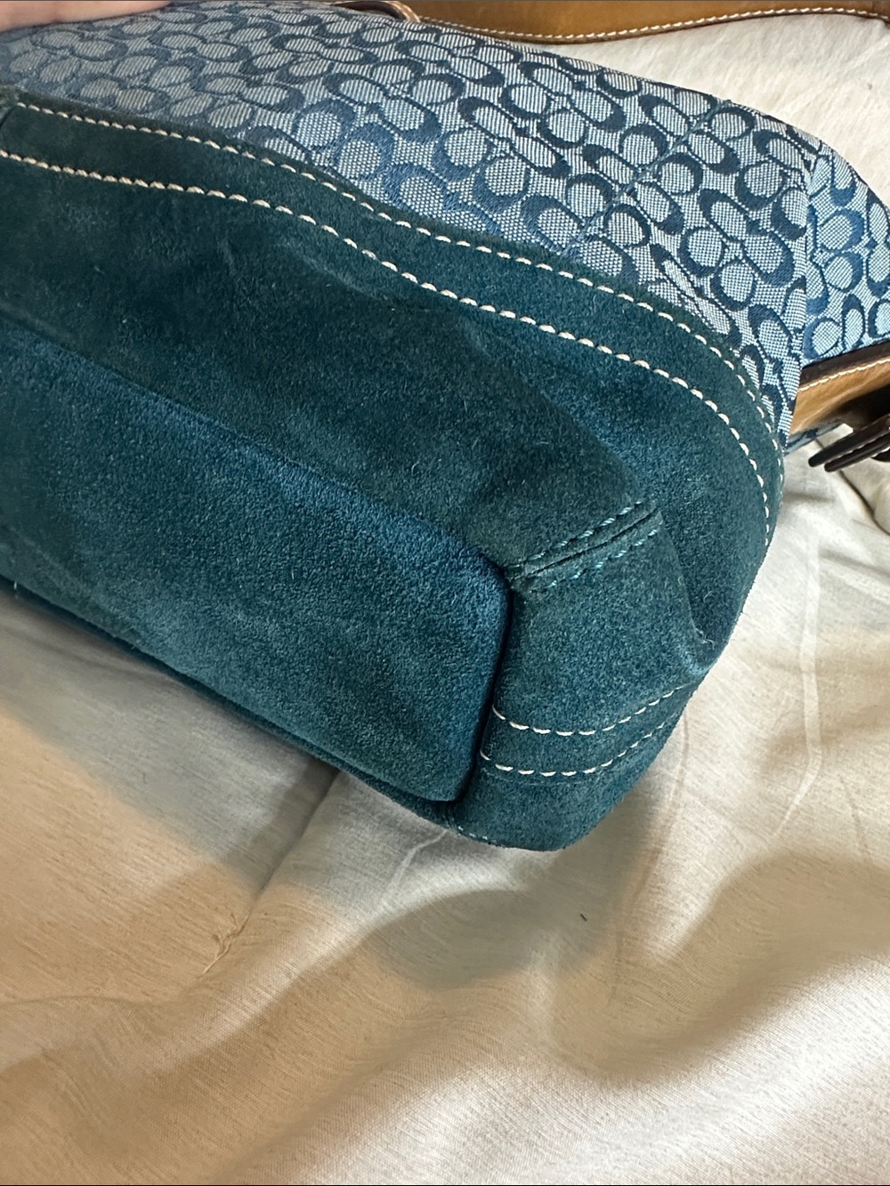Coach Teal Signature Canvas Shoulder Bag with Dark Teal Suede Trim - Picture 5 of 9